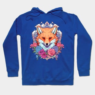 Colorful Fox and Floral Aesthetic Hoodie